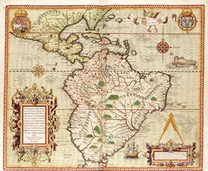 Mapa Střední a Jižní Ameriky, z „Americae Tertia Pars..“, 1562